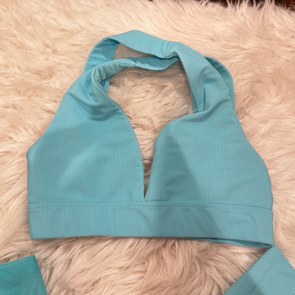 Beach Riot Neon Turquoise Ribbed Workout Set Sz S - Picture 2 of 7